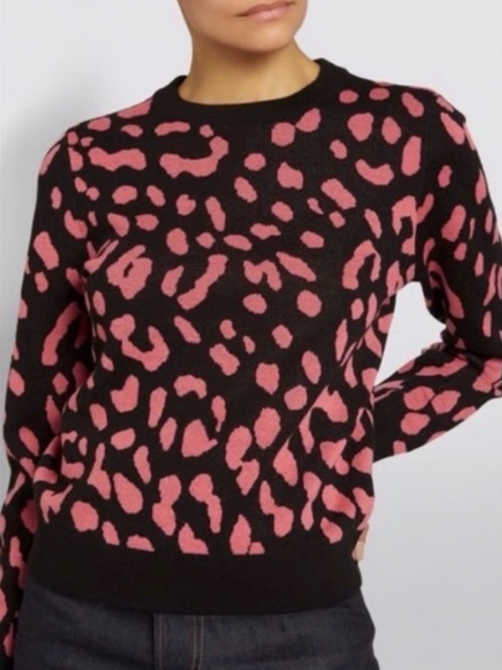 Alice + Olivia Chia Leopard Print Sweater in Black and Pink